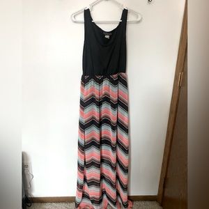French Atmosphere Large Black, Pink, Blue, White Maxi Dress with Sheer Overlay